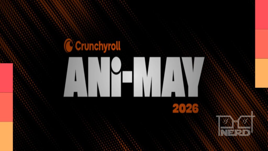 Arte promocional do Ani-May da Crunchyroll com temática de anime e elementos de streaming, games e eventos
