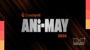 Arte promocional do Ani-May da Crunchyroll com temática de anime e elementos de streaming, games e eventos