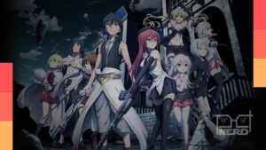 Vários personagens de animes em uma escola de magia, com clima leve e sombrio alternando entre cenas coloridas e misteriosas