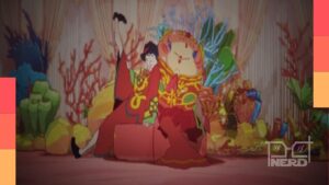 Cartaz de ChaO da GKIDS mostrando Stephen e Chao em um cenário futurista 20XX