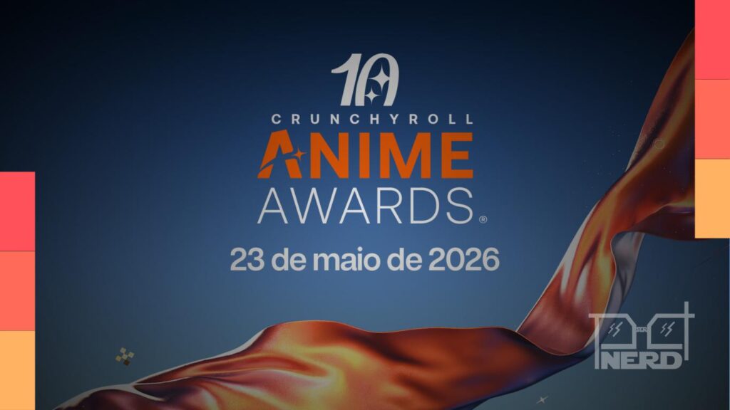 Arte temática do Crunchyroll Anime Awards 2026 com estilo de anime e elementos de premiação