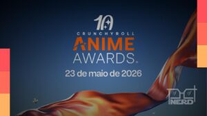 Arte temática do Crunchyroll Anime Awards 2026 com estilo de anime e elementos de premiação