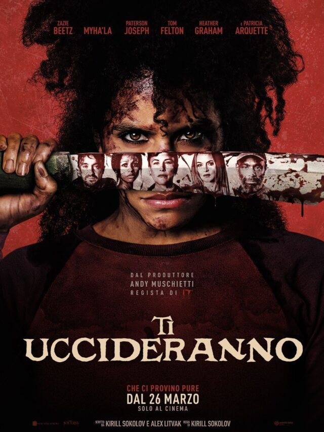 Personagem em posição de defesa em um cenário tenso e com iluminação vibrante no filme Eles Vão Te Matar.