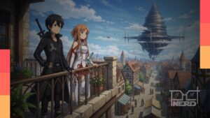 Protagonista comum em portal para um mundo medieval com magia e criaturas perigosas, representando o gênero isekai no streaming.