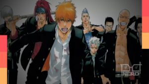 Visual do anime Kagurabachi com espadas e data de estreia em abril de 2027