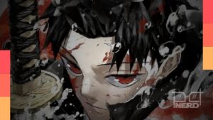 Chihiro em capa do volume do mangá Kagurabachi, com indícios de anúncio de anime no JUMP Press em 27 de abril