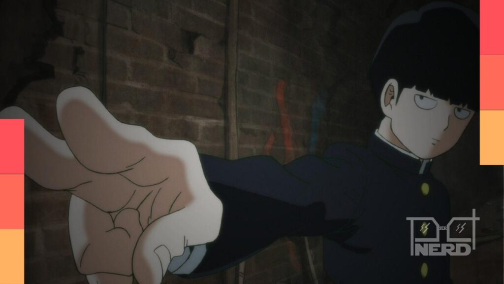 Cena de Mob Psycho 100 com Mob e Reigen, destacando a fidelidade do anime ao ONE e a animação do estúdio Bones