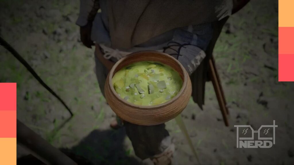 Jogador de Crimson Desert com comida, enquanto um mod tenta restaurar o sistema de consequências alimentares do jogo