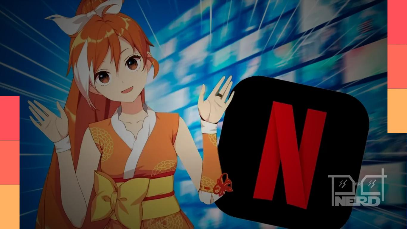 Ilustração da Netflix com destaque para animes e comparação com Crunchyroll