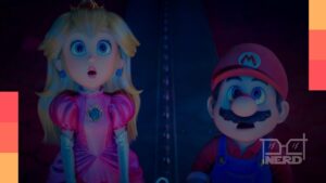 Mario e Peach em Super Mario Galaxy - O Filme com clima de dúvida romântica
