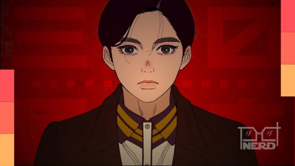 Ilustração de um Japão dividido em três nações, com peças de xadrez e atmosfera de desastre ao fundo, representando Nippon Sangoku.