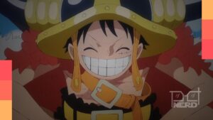 Ilustração temática de One Piece com foco no episódio 1156 Elbaf e relógio marcando o horário de estreia na Crunchyroll e Netflix