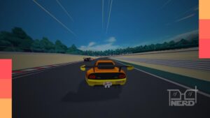 Carro futurista estilo anime acelerando numa pista urbana em Rogue Stradale