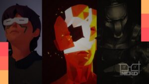 Ilustração com ícones de jogos curtos: No Sun to Worship, Rusty Lake: Roots, Mika and the Witch's Mountain, SUPERHOT e Portal