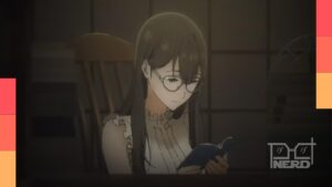 Shioriko e Daisuke na Livraria Biblia com livros antigos ao fundo e atmosfera de mistério para o anime em 2027