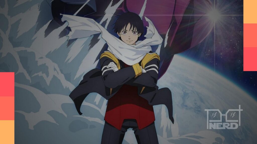 Imagem promocional de Snowball Earth com Tetsuo e o robô Yukio em cenário congelado