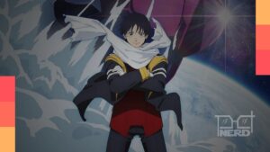 Imagem promocional de Snowball Earth com Tetsuo e o robô Yukio em cenário congelado