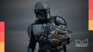 Cartaz ilustrado com destaque para Mortal Kombat 2 e Star Wars: O Mandaloriano e Grogu como principais lançamentos de maio nos cinemas