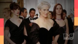 Cartaz temático de O Diabo Veste Prada com elementos de moda e o clima do mundo fashion