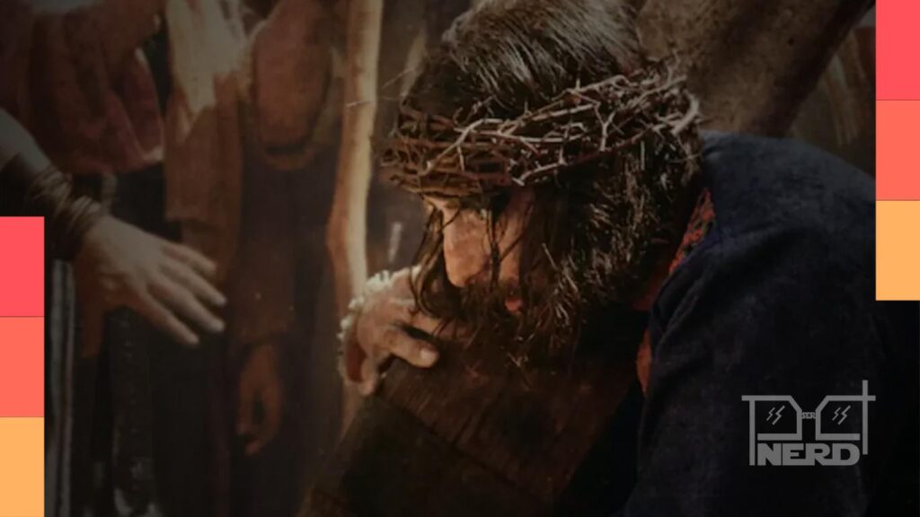 Ilustração conceitual do teaser da 6ª temporada de The Chosen com a cruz e nuvem no fundo