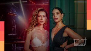 Ilustração com silhuetas e peças de xadrez representando relações intensas, segredos e jogos de poder em séries de TV