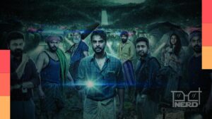 Personagens em resgate durante enchentes, inspirado em Kerala 2018, no filme Todos Somos Heróis