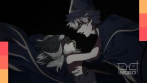 Cena de Witch Hat Atelier com protagonista e efeitos de magia em estilo de anime inspirado no mangá