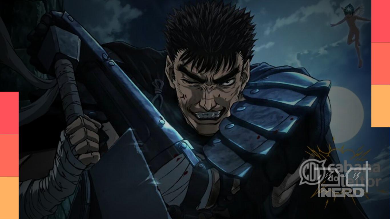 Ilustração sombria do Espadachim Negro com atmosfera medieval, sugerindo nova adaptação animada de Berserk