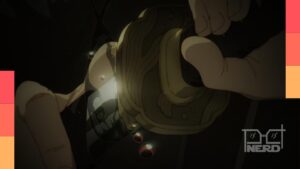 Cena do anime Kagurabachi com Chihiro segurando uma katana encantada, clima de vingança e magia