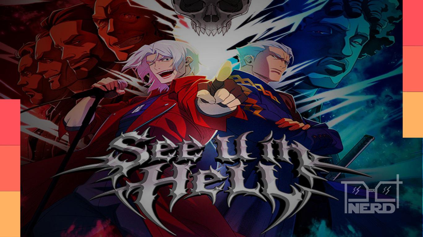 Imagem promocional do anime Devil May Cry da Netflix com referência a “See U in Hell” da Temporada 2