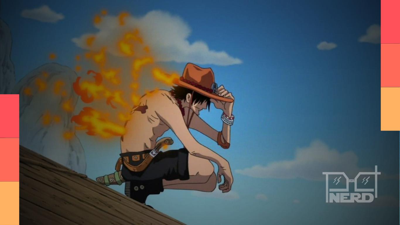 Ilustração do momento marcante do episódio 483 de One Piece, com Ace e Luffy em clima de despedida durante Marineford
