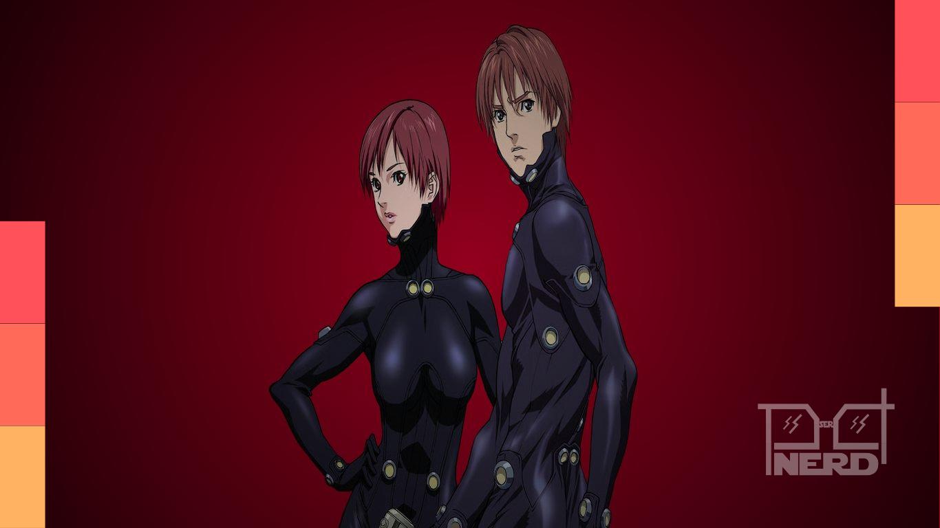 Imagem promocional de Gantz com a esfera negra e personagens em clima de caça mortal