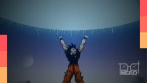 Ilustração da Genki Dama sendo lançada por Goku em Dragon Ball com energia celestial
