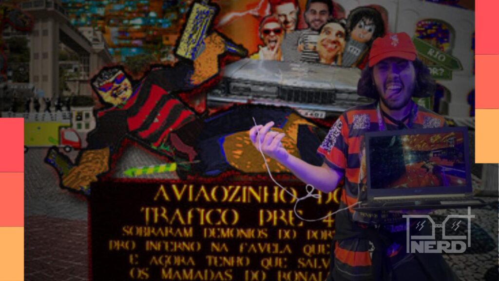 Joe, desenvolvedor brasileiro, segurando notebook e controle como estande ambulante na Rua 1 da gamescom latam 2026