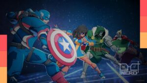 Personagens de Marvel Tokon em combate com estilo de anime e visual vibrante
