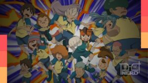 Ilustração com chute de bola e personagens de animes de futebol simbolizando a Copa do Mundo