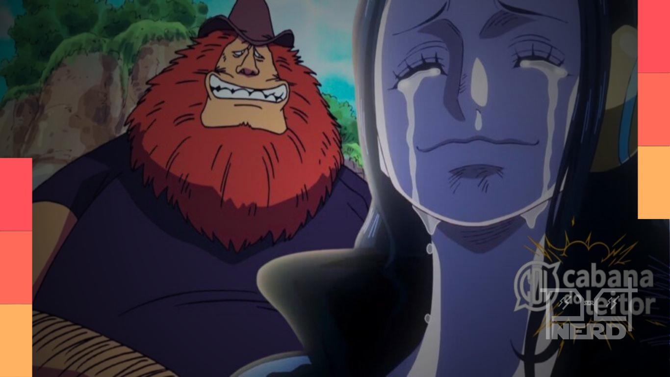 Nico Robin e Saul em clima emocional durante o Arco de Elbaf em One Piece