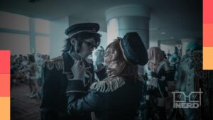 Pessoas em cosplay em evento de cultura geek Anime Poços na Urca, em Poços de Caldas