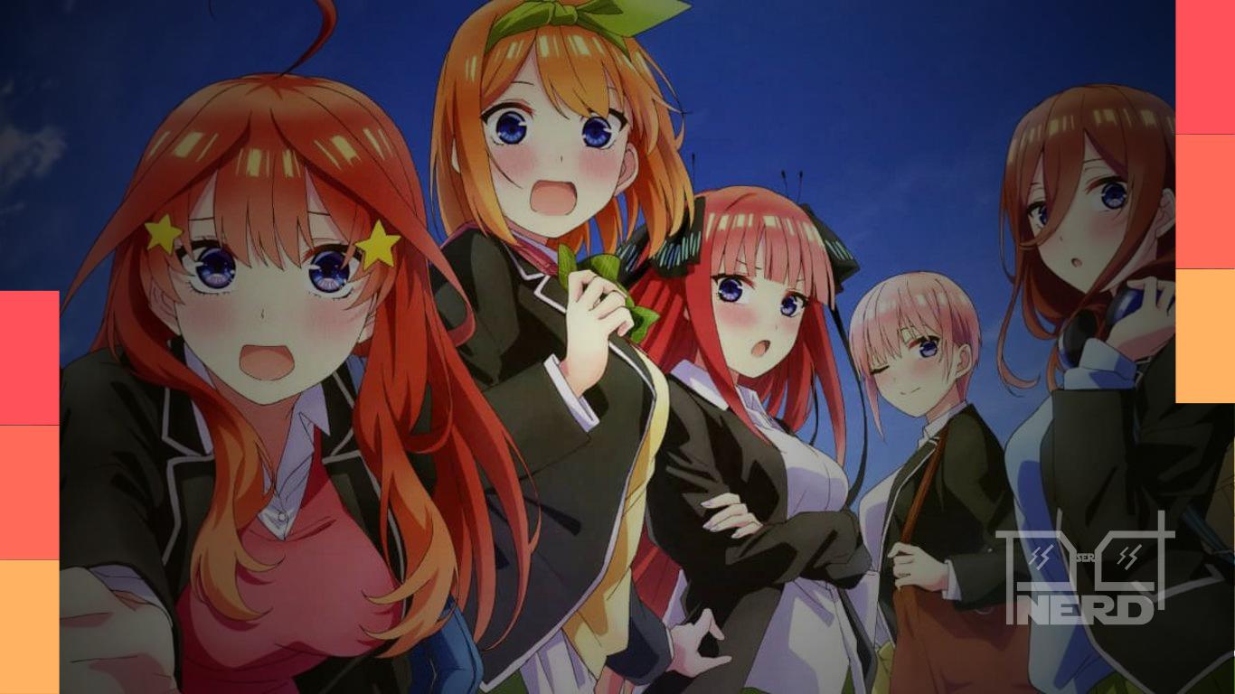 Imagem mostra as irmãs Nakano de The Quintessential Quintuplets e destaque para os novos animes em 2026