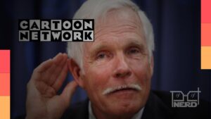 Ted Turner associado ao Cartoon Network e ao Toonami, com referência ao anime fora do Japão