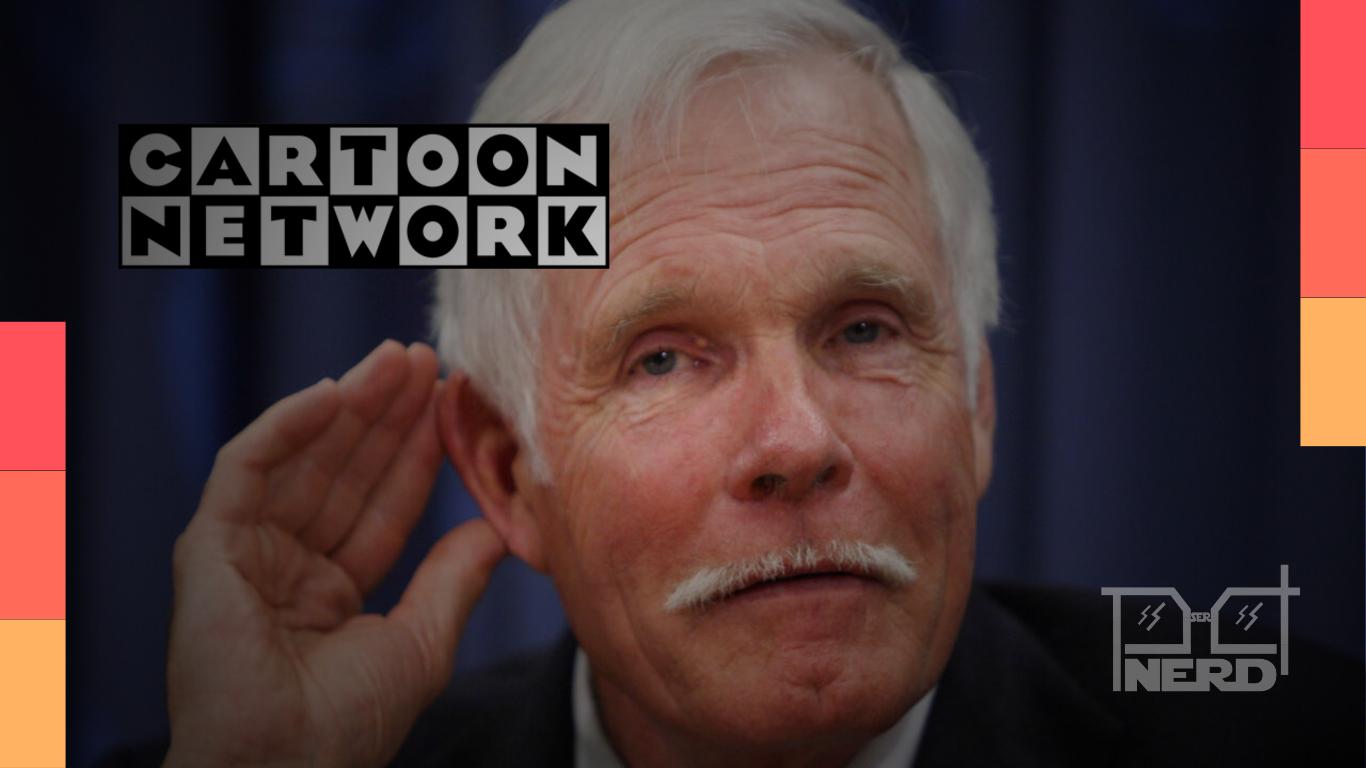 Ted Turner associado ao Cartoon Network e ao Toonami, com referência ao anime fora do Japão