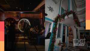 Collage com Vila Hermosa Bistrô, jardins do Museu do Ipiranga, Bar do Cofre, Roller Jam e Salão Dourado em São Paulo
