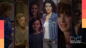 Imagem temática com personagens de séries em clima de Dia das Mães, destacando mães divertidas e inesperadas
