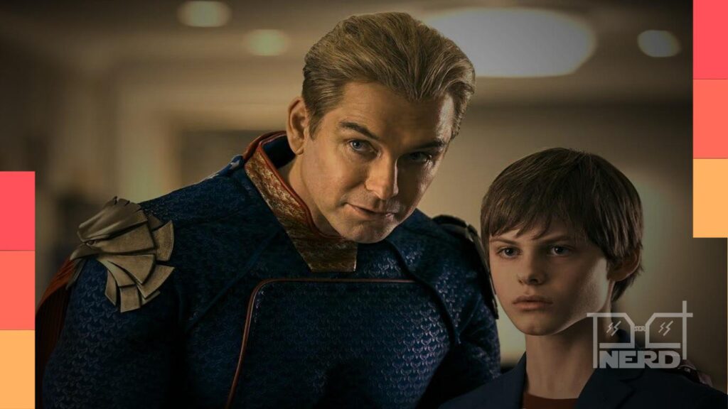 Homelander e Ryan em cena de The Boys, com referência ao futuro do universo no Prime Video
