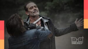 Poster de Dead City com a Estátua da Liberdade empunhando o bastão de Negan e Maggie ao lado