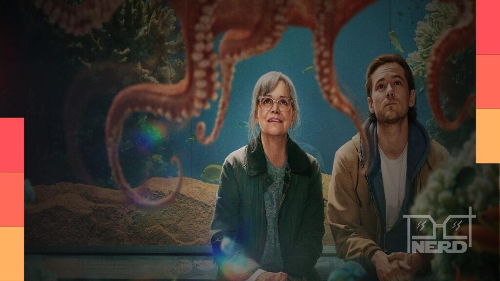 Sally Field em Criaturas Extraordinariamente Brilhantes, ao lado de um polvo, em cena emotiva na Netflix