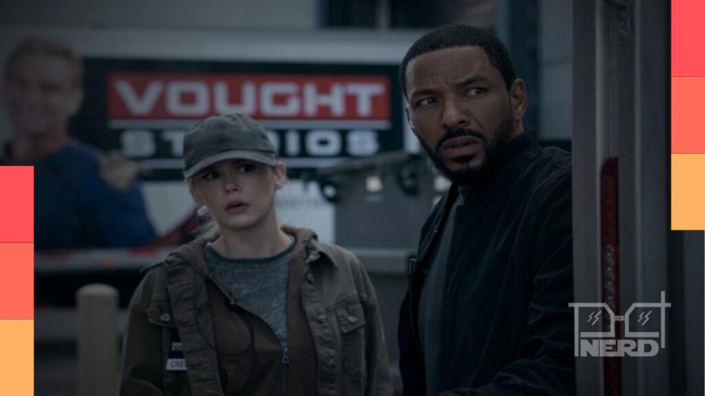 Erin Moriarty e Laz Alonso em cena de The Boys, com clima de decisão no final da série do Prime Video