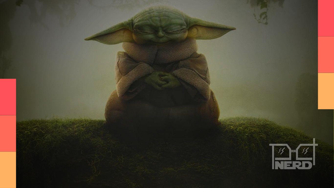 Ilustração de uma nave em um céu com letreiros de Star Wars e datas de lançamentos de filmes e séries