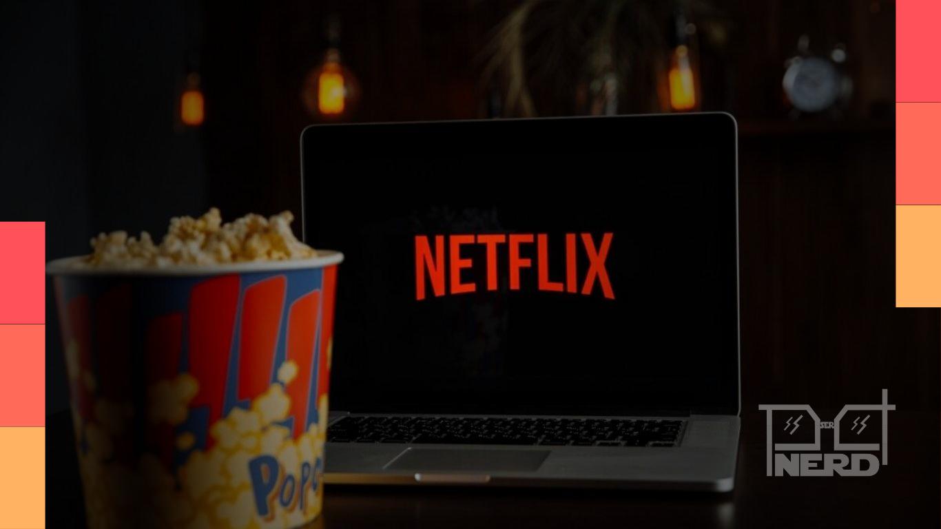 Imagem temática com destaque para lançamentos da Netflix na semana, com ícones de filme, série e documentário