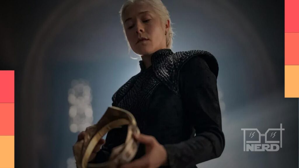 Dragão em chamas e navios na Batalha da Goela ao fundo, com a data e horário da estreia de A Casa do Dragão 3ª temporada na HBO Max.